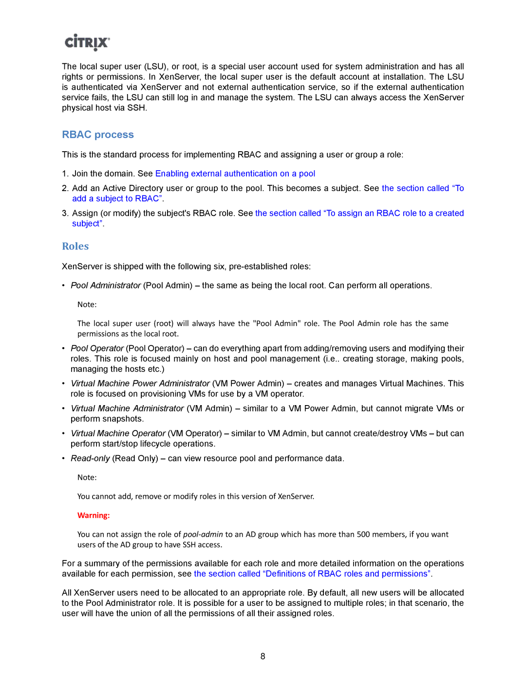 Citrix Systems 5.6 manual Roles, Rbac process 