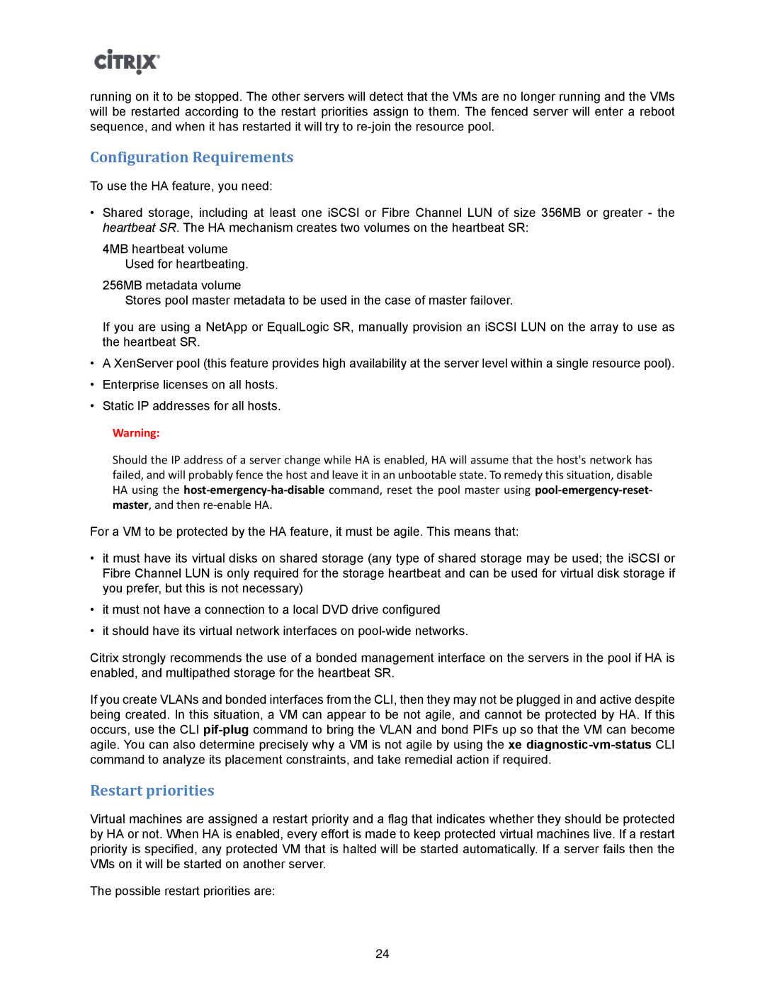 Citrix Systems 5.6 manual Configuration Requirements, Restart priorities 