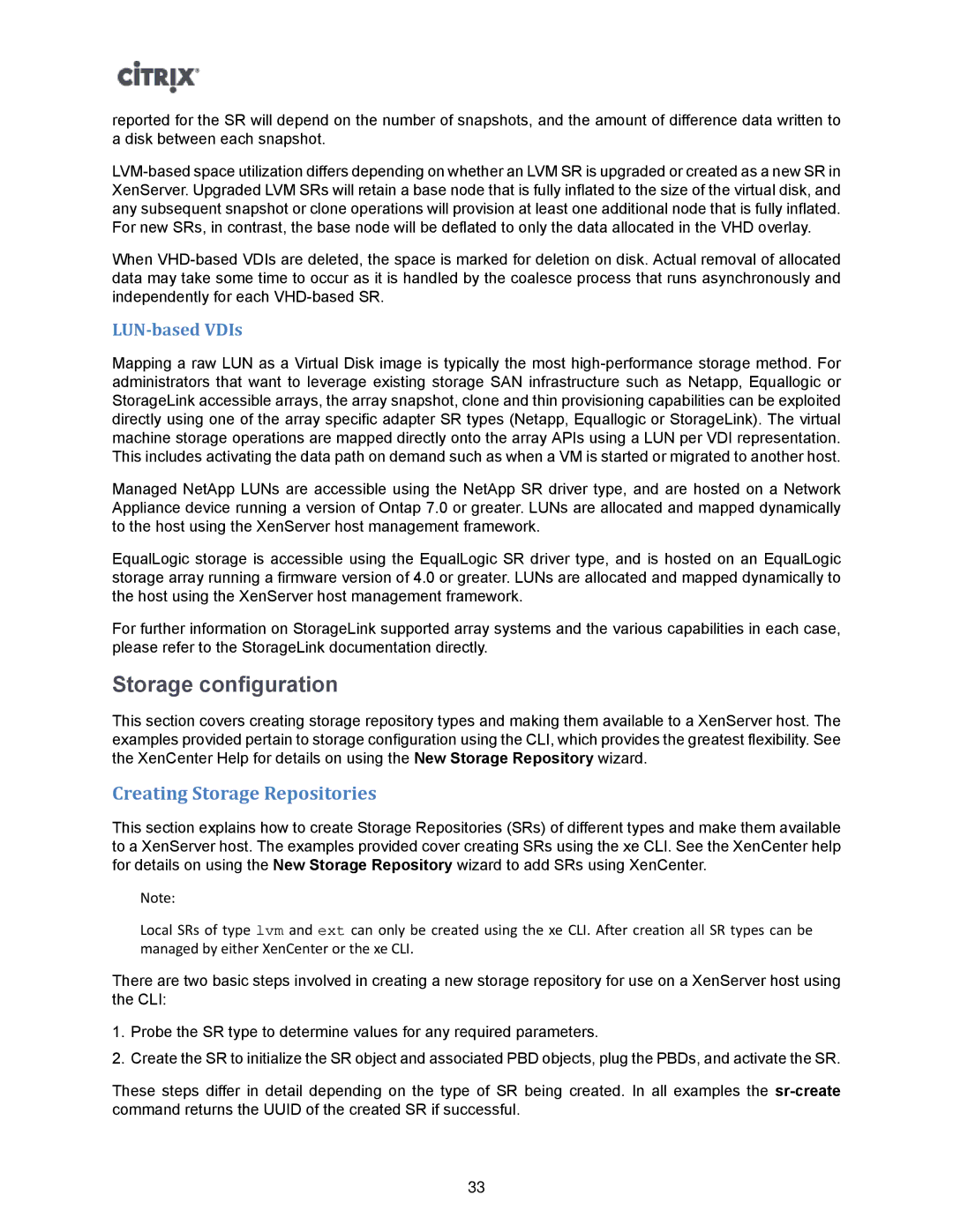 Citrix Systems 5.6 manual Storage configuration, Creating Storage Repositories, LUN-based VDIs 