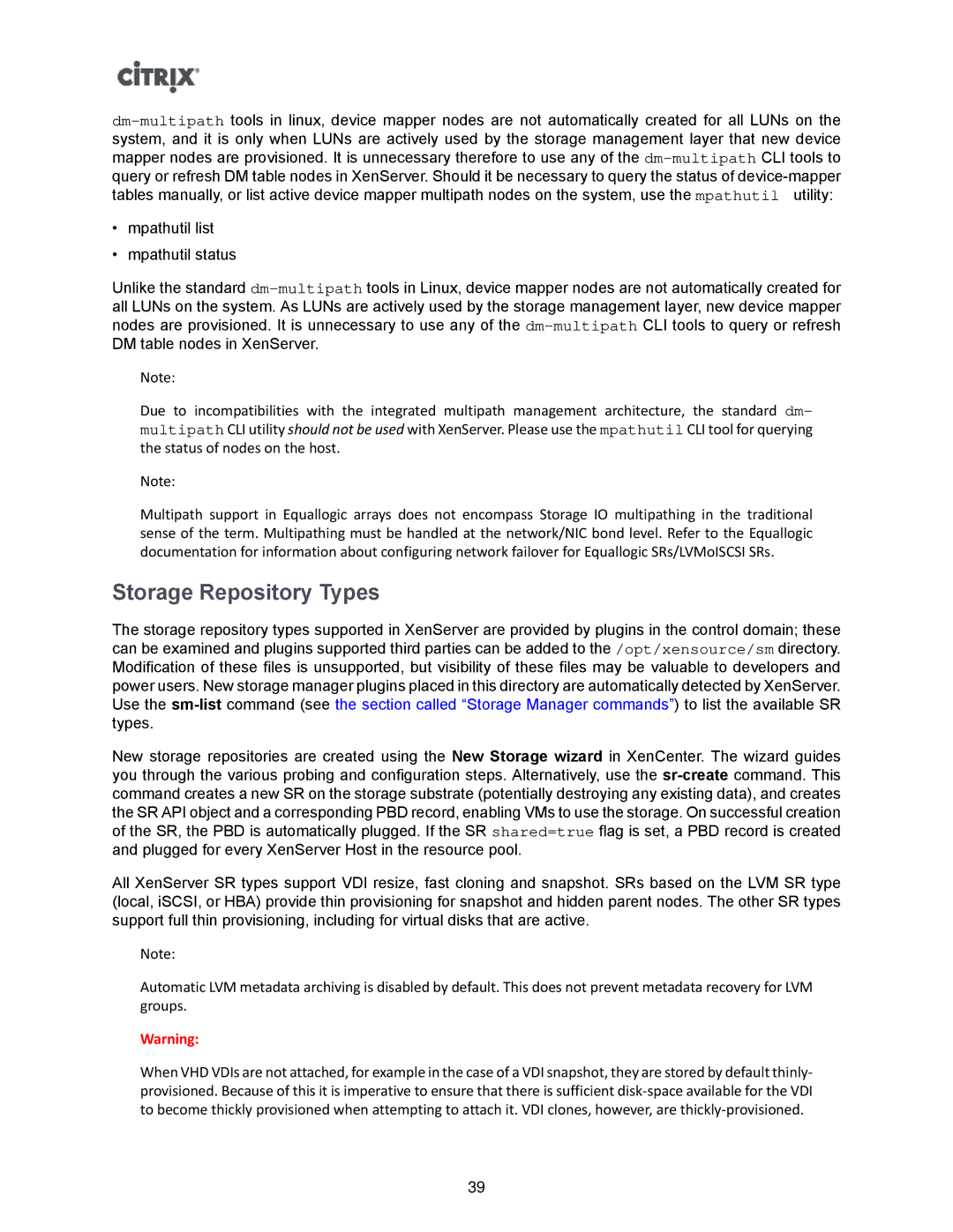 Citrix Systems 5.6 manual Storage Repository Types 