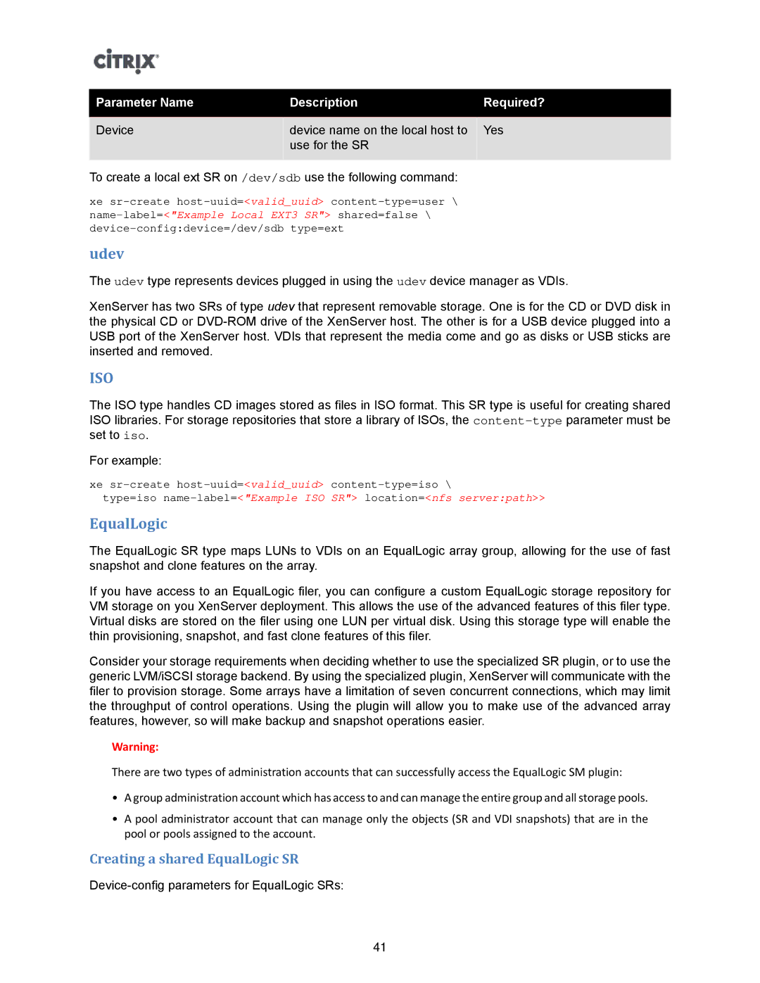 Citrix Systems 5.6 manual Udev, Creating a shared EqualLogic SR 