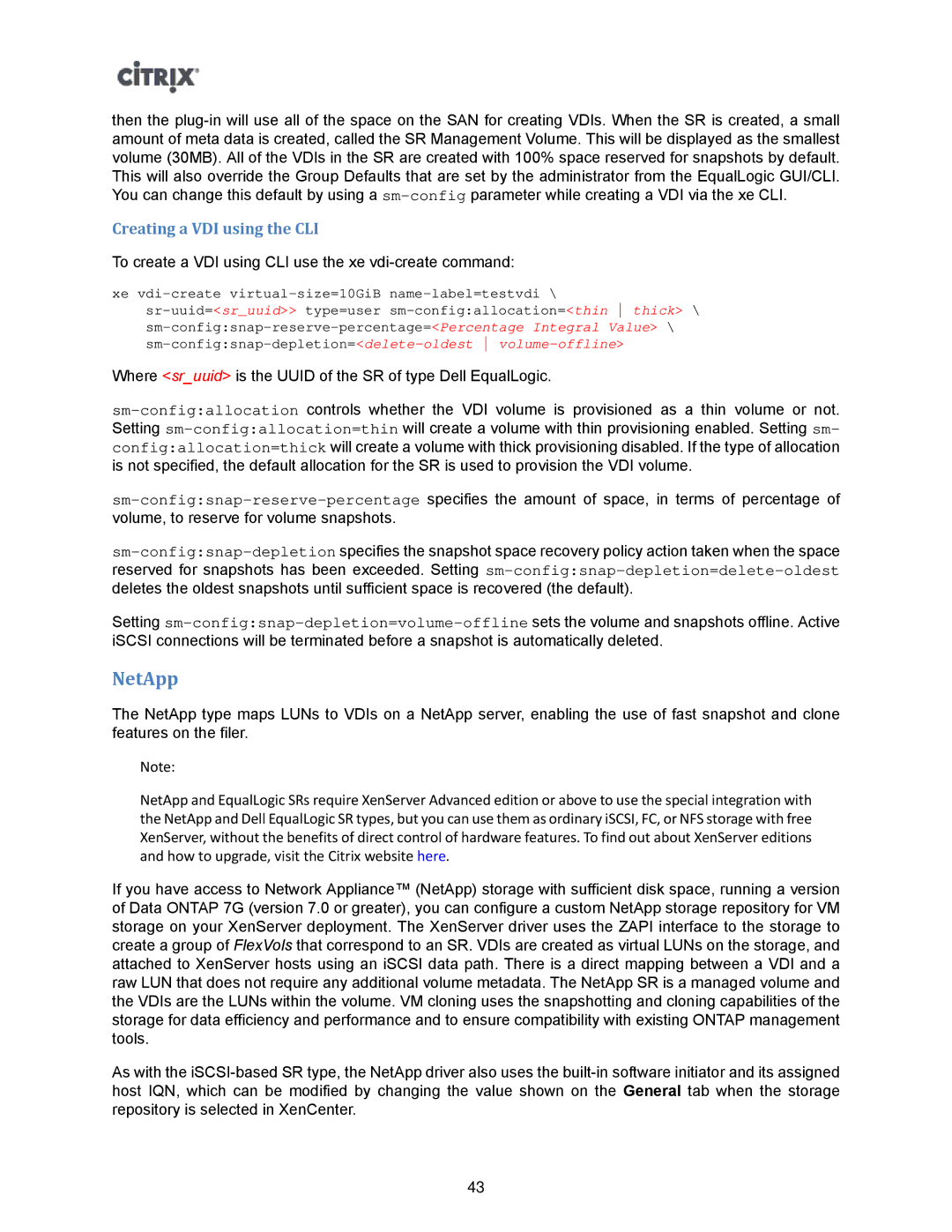 Citrix Systems 5.6 manual NetApp, Creating a VDI using the CLI 