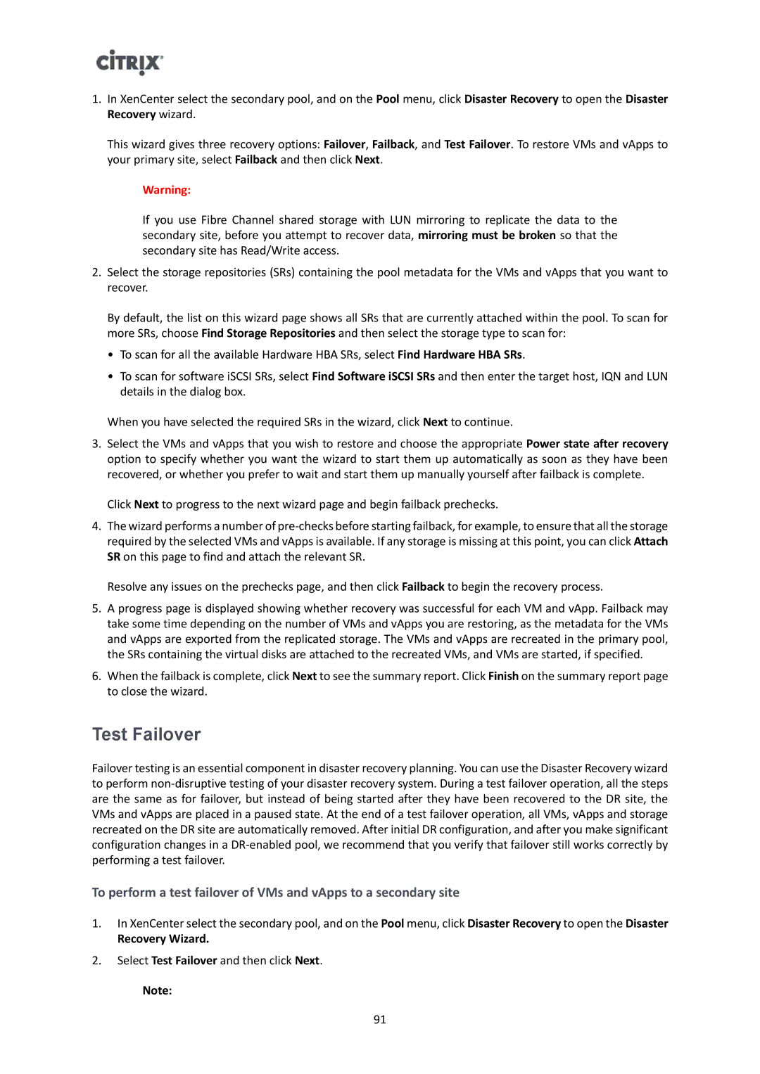 Citrix Systems 6 manual Test Failover, Recovery Wizard 