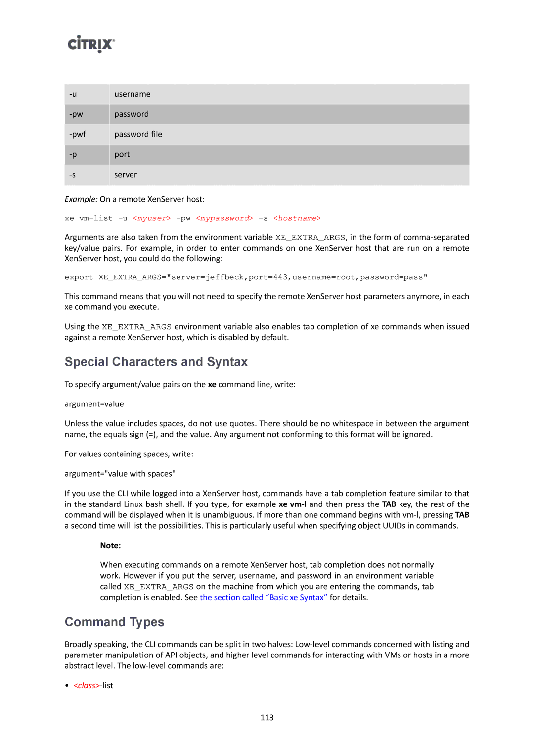 Citrix Systems 6 manual Special Characters and Syntax, Command Types, Class-list 