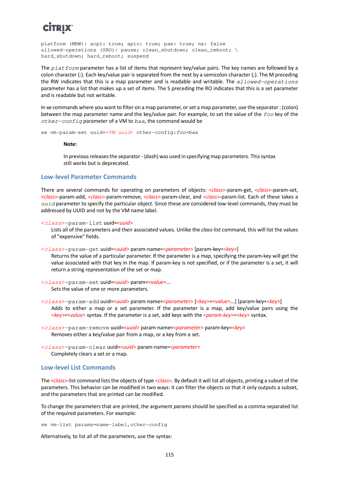 Citrix Systems 6 manual Low-level Parameter Commands, Low-level List Commands, Class-param-list uuid=uuid 