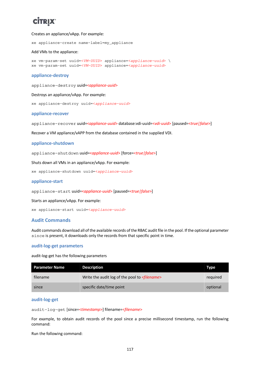 Citrix Systems 6 manual Audit Commands 