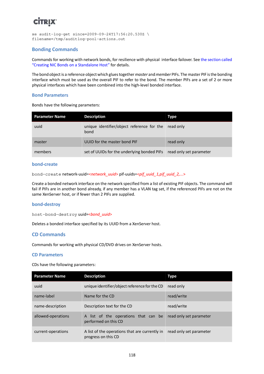 Citrix Systems 6 manual Bonding Commands, CD Commands 