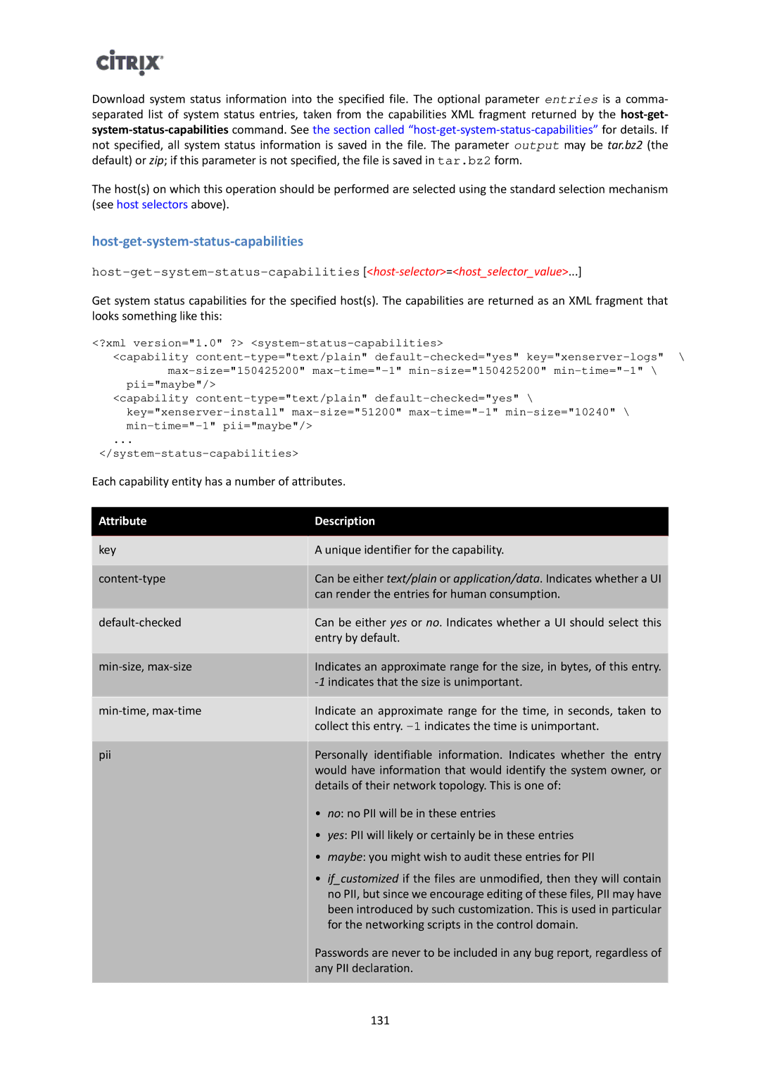 Citrix Systems 6 manual Host-get-system-status-capabilities, Attribute Description 