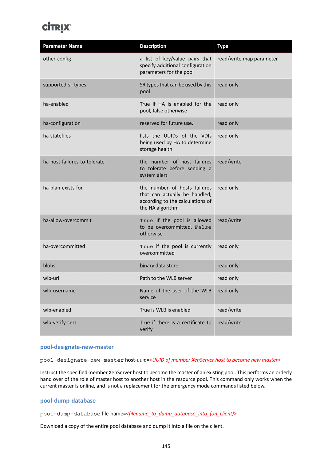 Citrix Systems 6 manual Pool-designate-new-master, Pool-dump-database 