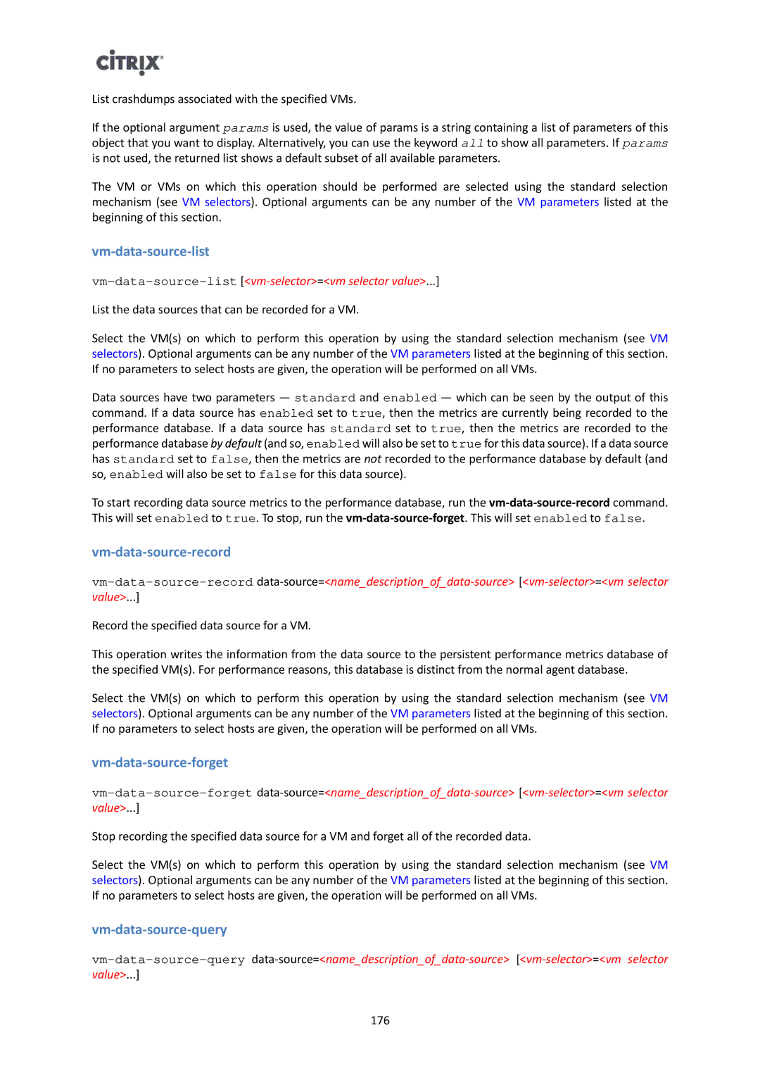 Citrix Systems 6 manual Vm-data-source-list, Vm-data-source-record, Vm-data-source-forget, Vm-data-source-query 