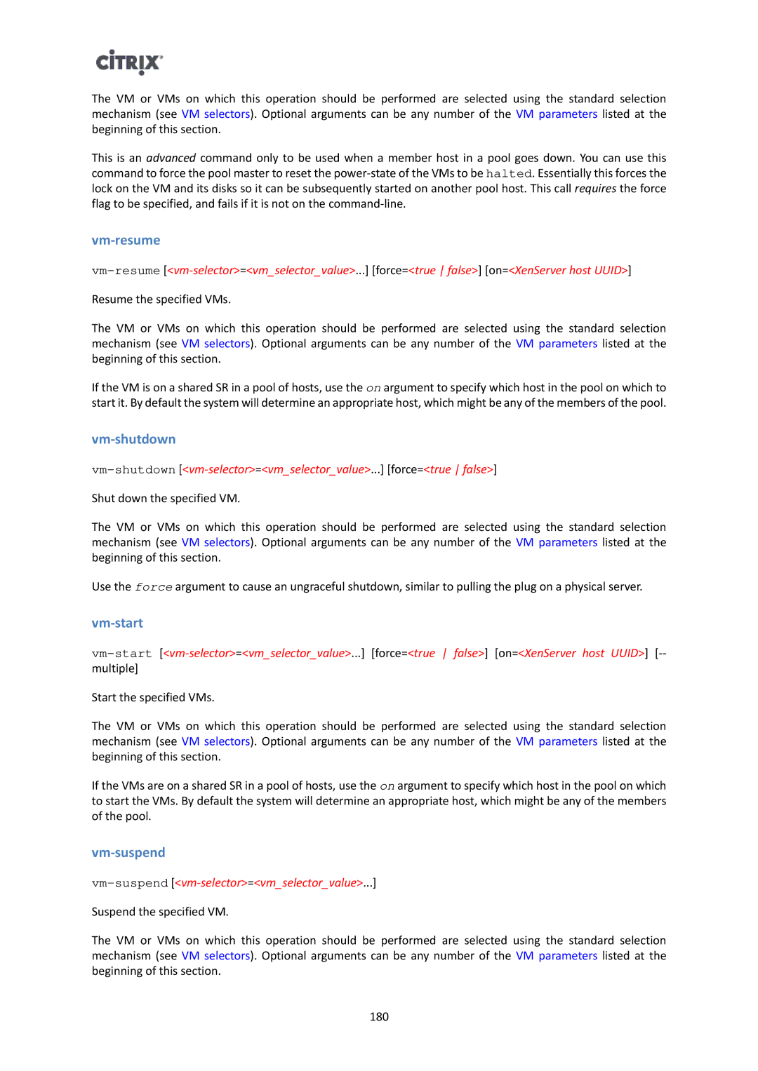 Citrix Systems 6 manual Vm-resume, Vm-shutdown, Vm-start, Vm-suspend 