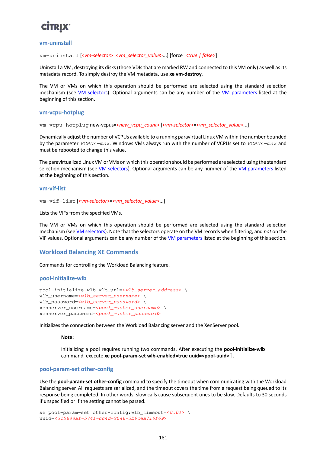 Citrix Systems 6 manual Workload Balancing XE Commands 