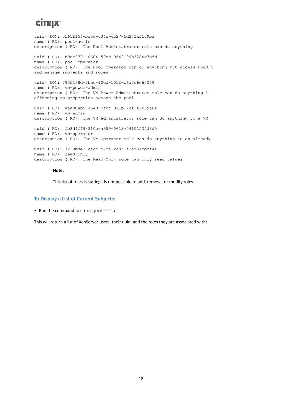 Citrix Systems 6 manual To Display a List of Current Subjects 