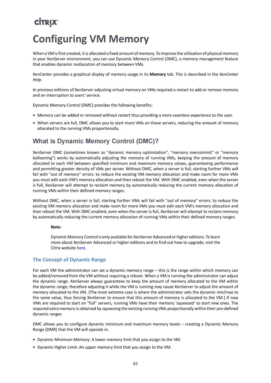 Citrix Systems 6 manual What is Dynamic Memory Control DMC?, Concept of Dynamic Range 