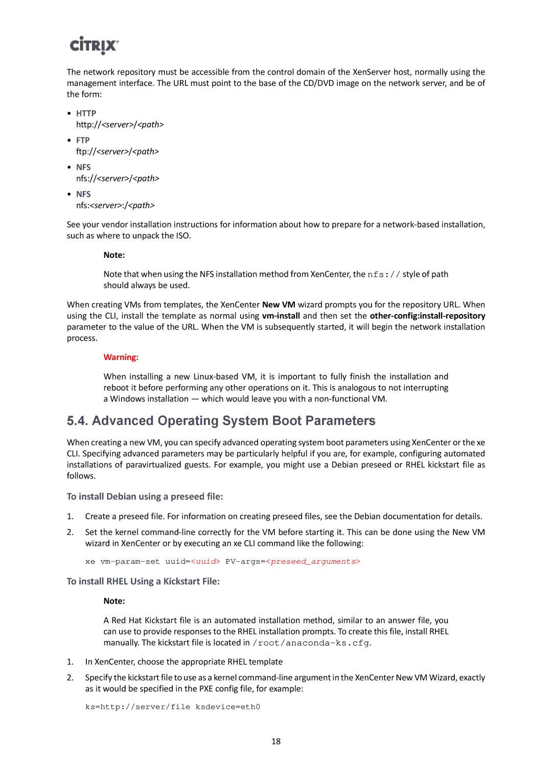 Citrix Systems 6.2.0 manual Advanced Operating System Boot Parameters, To install Debian using a preseed file 