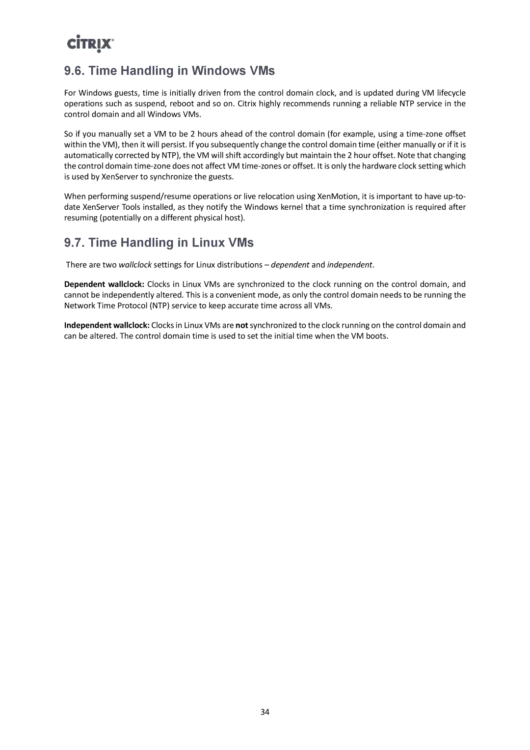 Citrix Systems 6.2.0 manual Time Handling in Windows VMs, Time Handling in Linux VMs 