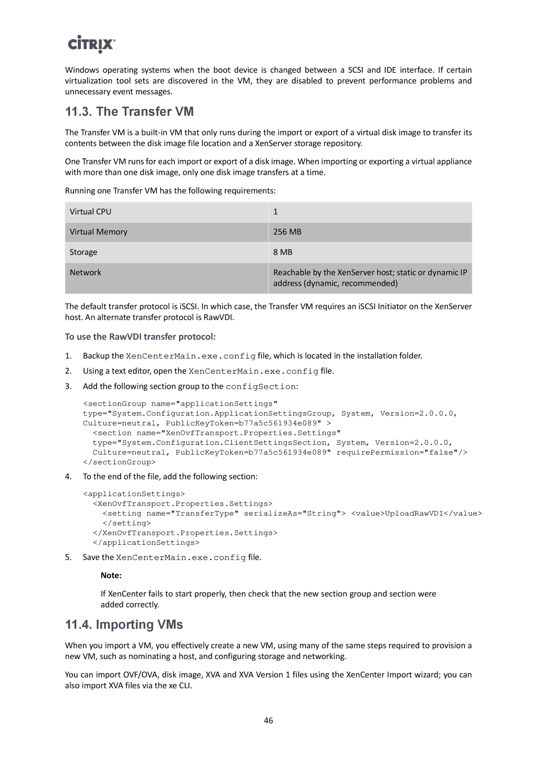 Citrix Systems 6.2.0 manual Transfer VM, Importing VMs, To use the RawVDI transfer protocol 