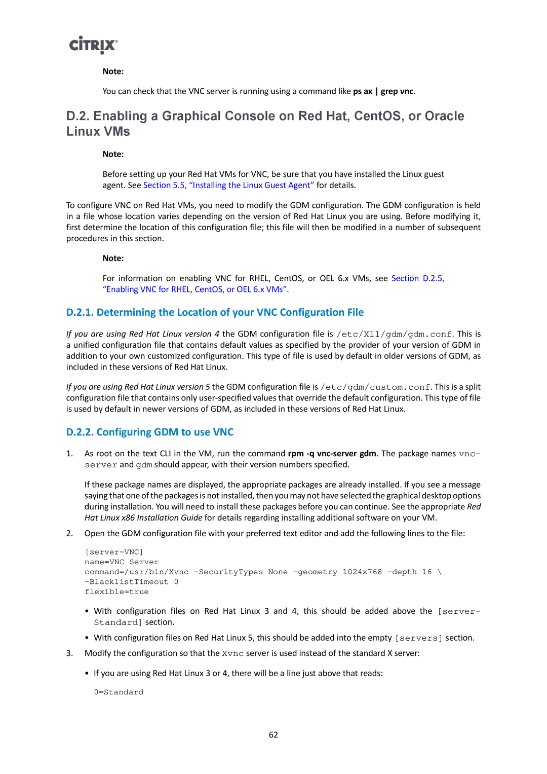 Citrix Systems 6.2.0 manual Determining the Location of your VNC Configuration File, Configuring GDM to use VNC 