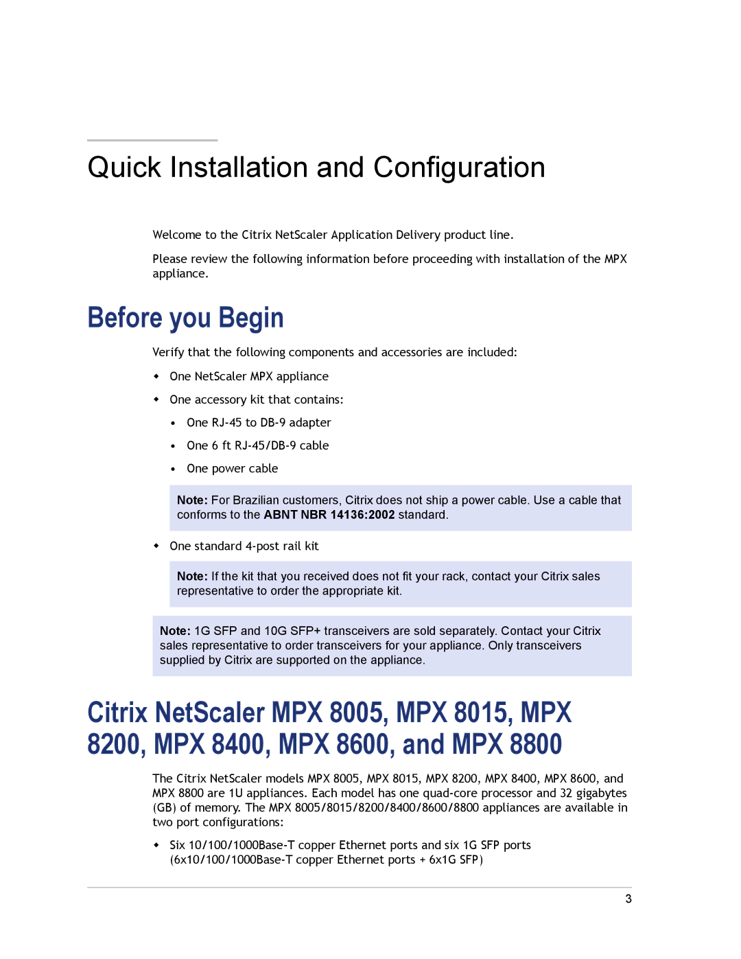 Citrix Systems 8005, 8800, 8600, 8200, 8400, 8015 quick start Quick Installation and Configuration, Before you Begin 