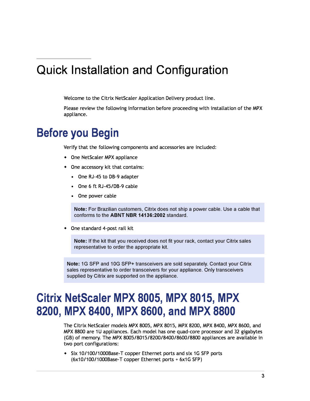 Citrix Systems 8005, 8800, 8600, 8200, 8400, 8015 quick start Before you Begin, Quick Installation and Configuration 