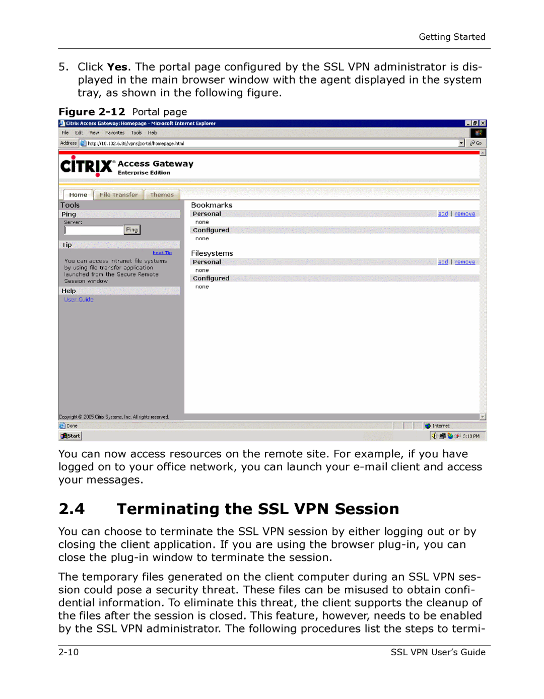 Citrix Systems 9000 Series manual Terminating the SSL VPN Session, Portal 