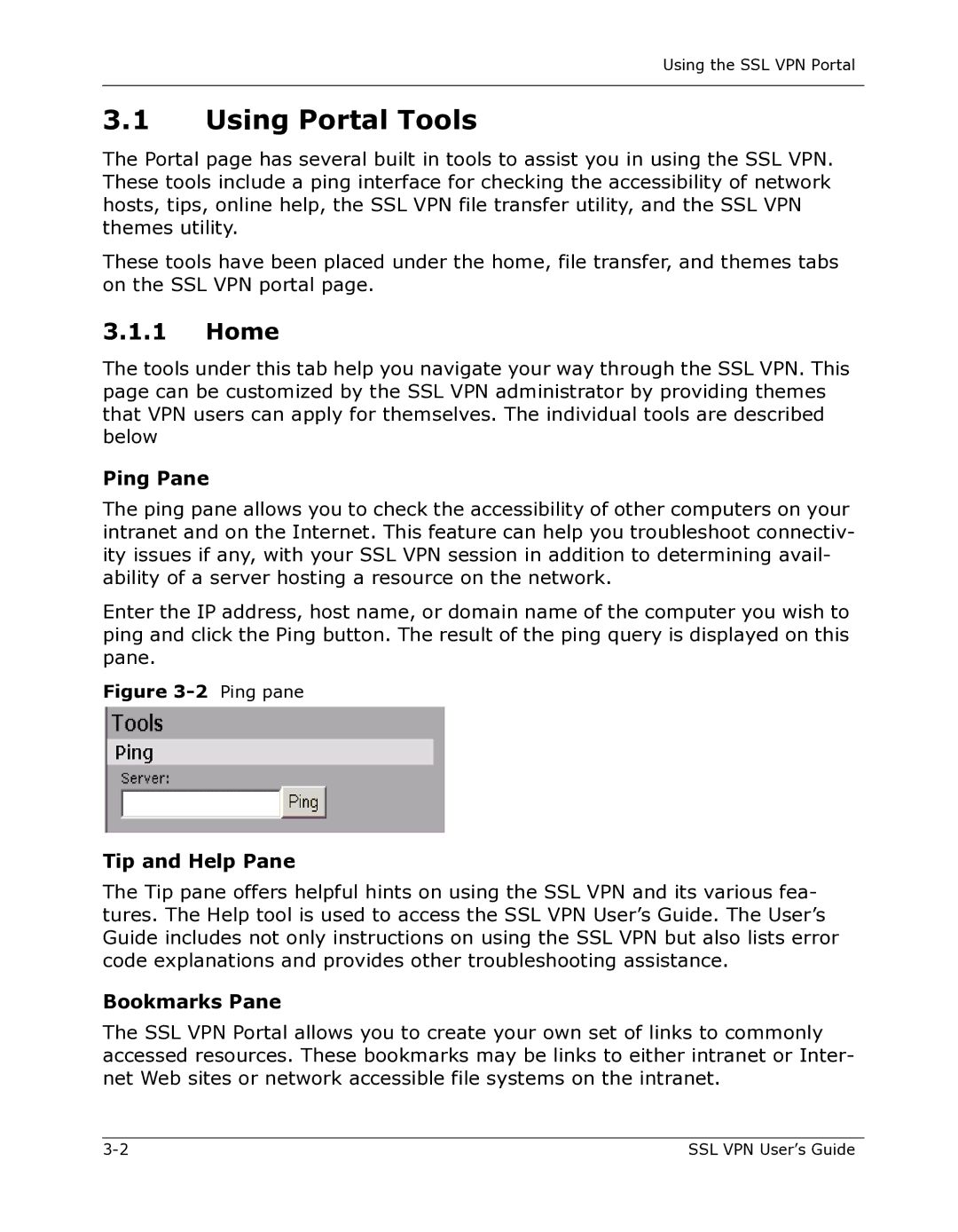 Citrix Systems 9000 Series manual Using Portal Tools, Home, Ping Pane, Bookmarks Pane 