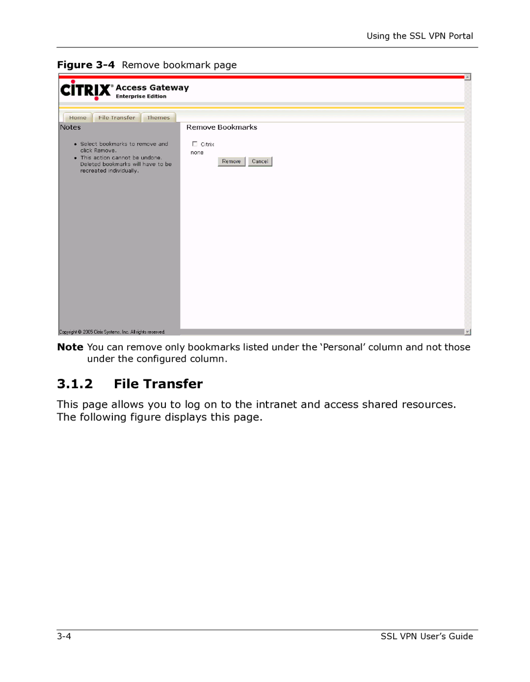 Citrix Systems 9000 Series manual File Transfer, 4Remove bookmark 