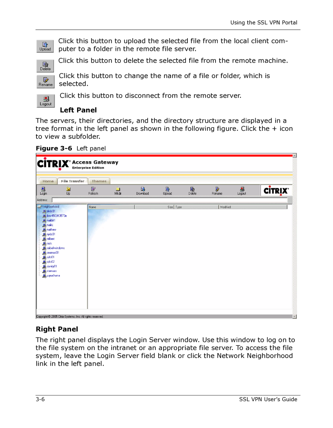 Citrix Systems 9000 Series manual Left Panel, Left panel Right Panel 