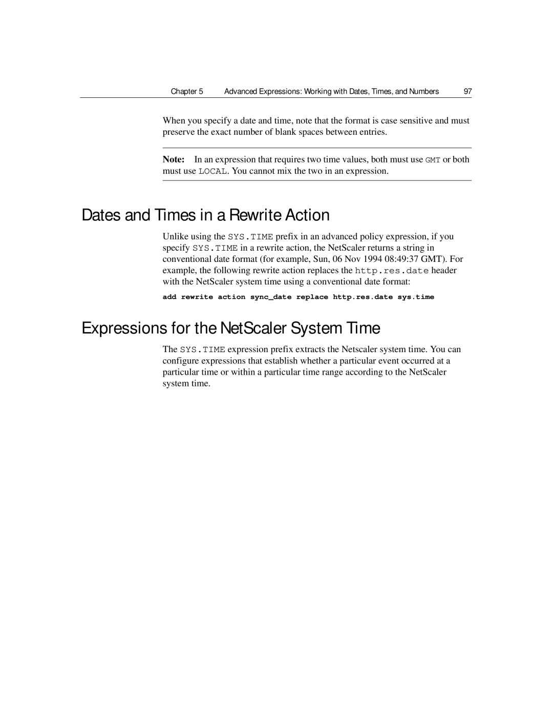 Citrix Systems 9.2 manual Dates and Times in a Rewrite Action, Expressions for the NetScaler System Time 