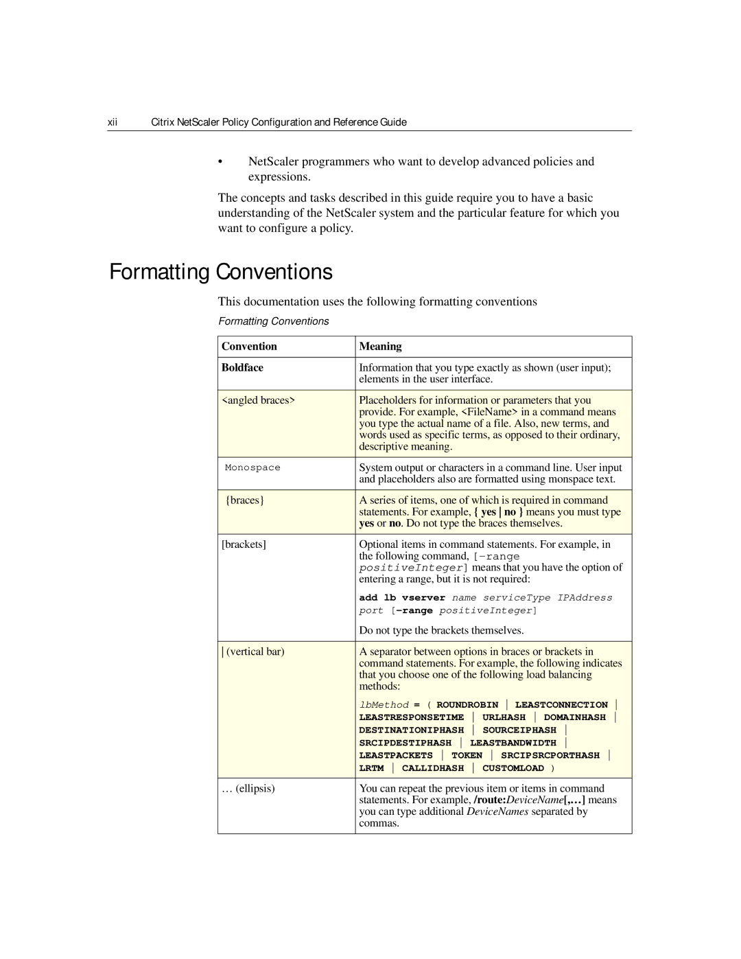 Citrix Systems 9.2 manual Formatting Conventions, Convention Meaning Boldface 