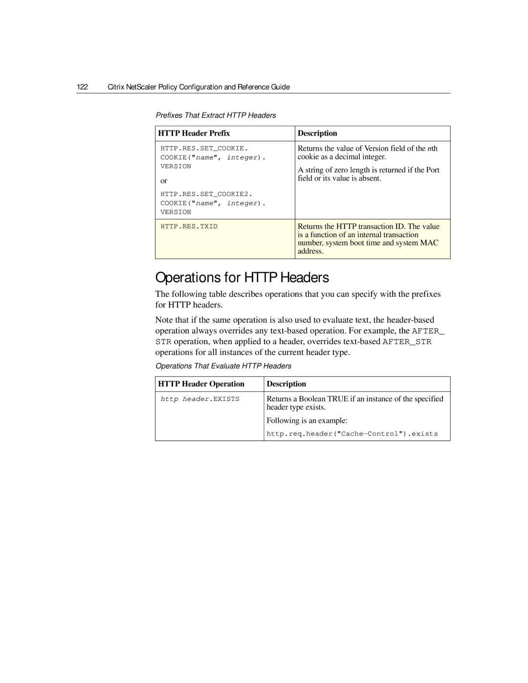 Citrix Systems 9.2 manual Operations for Http Headers, Operations That Evaluate Http Headers, Header type exists 