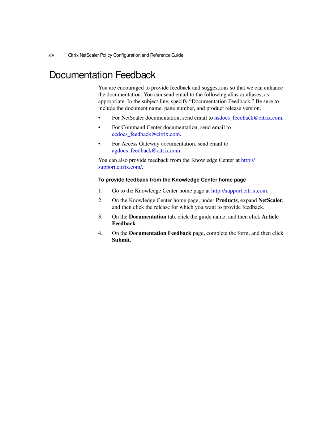 Citrix Systems 9.2 manual Documentation Feedback, To provide feedback from the Knowledge Center home 