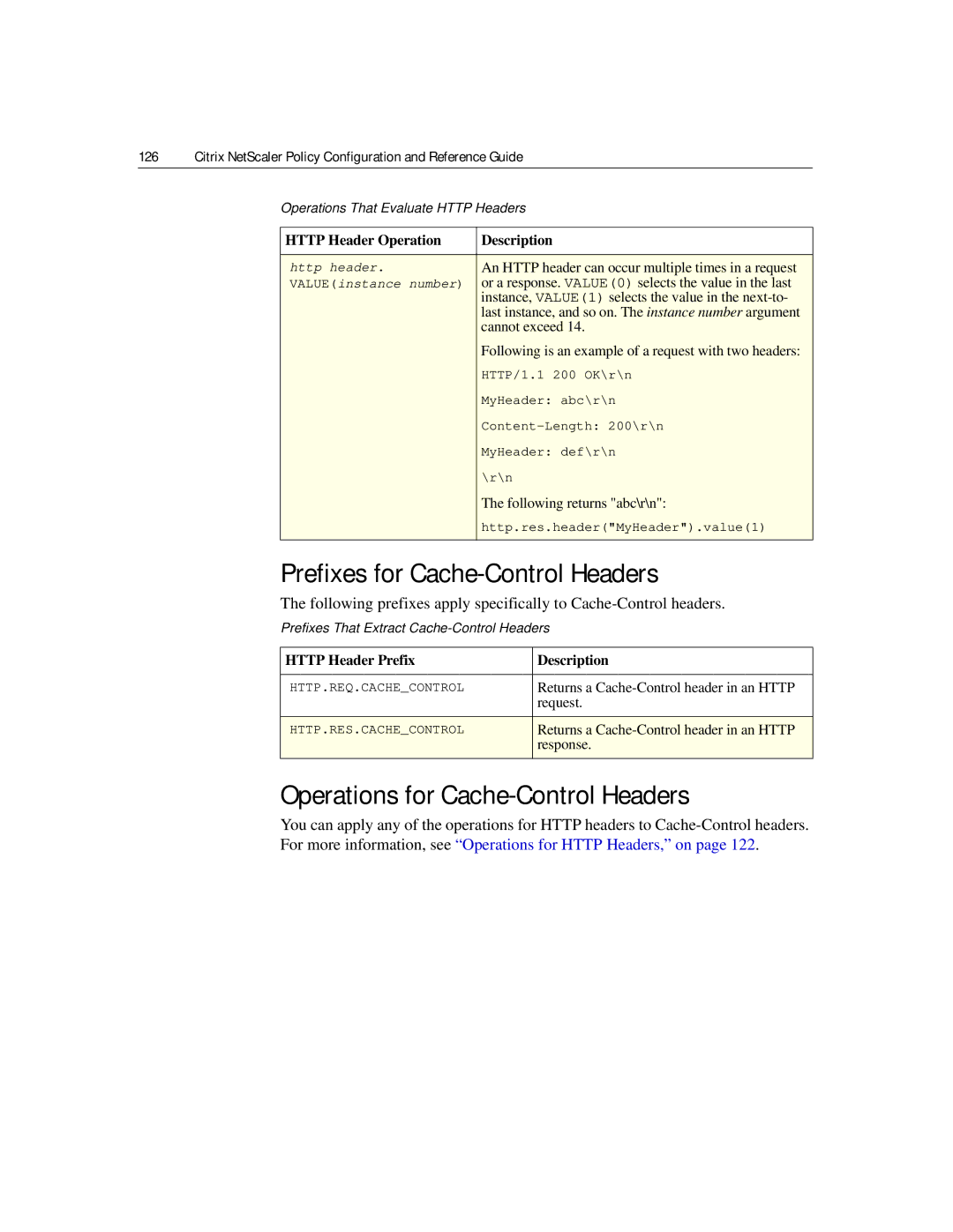 Citrix Systems 9.2 manual Prefixes for Cache-Control Headers, Operations for Cache-Control Headers, Cannot exceed 