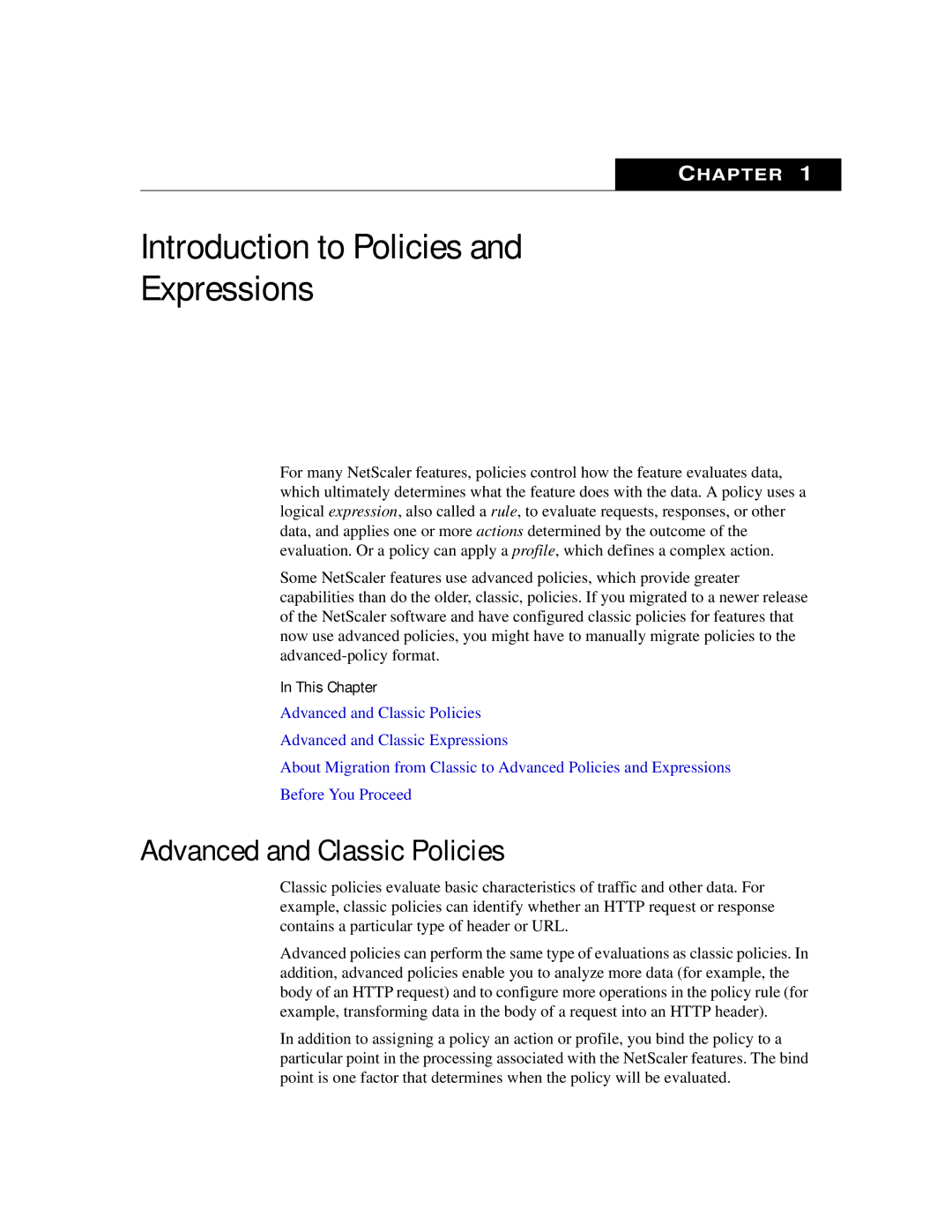 Citrix Systems 9.2 manual Introduction to Policies Expressions, Advanced and Classic Policies 