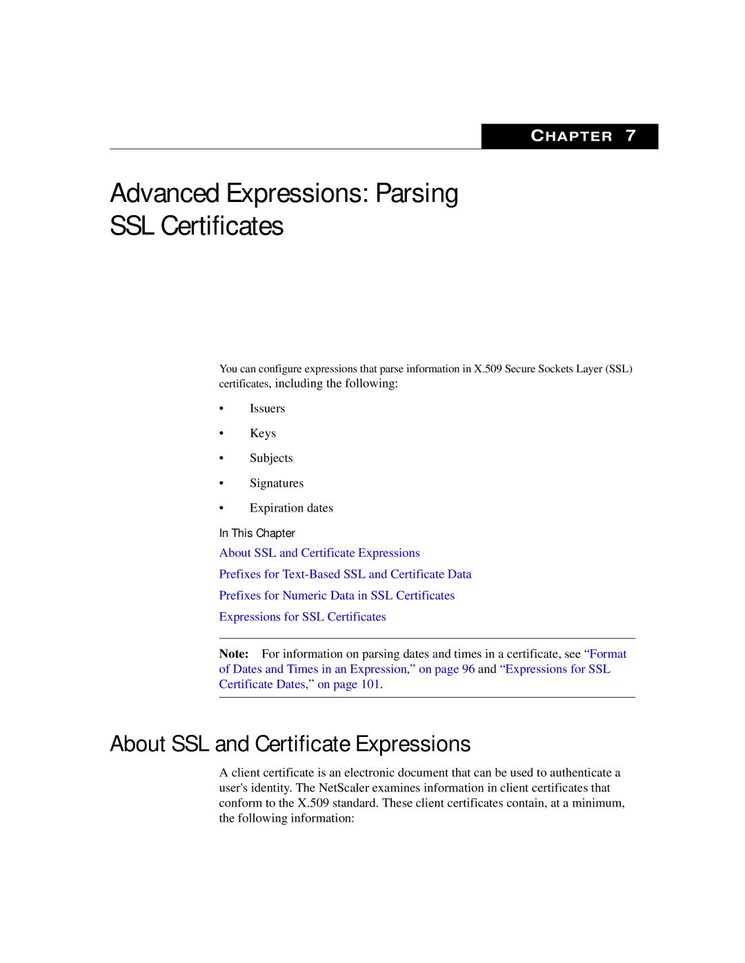 Citrix Systems 9.2 manual Advanced Expressions Parsing SSL Certificates, About SSL and Certificate Expressions 