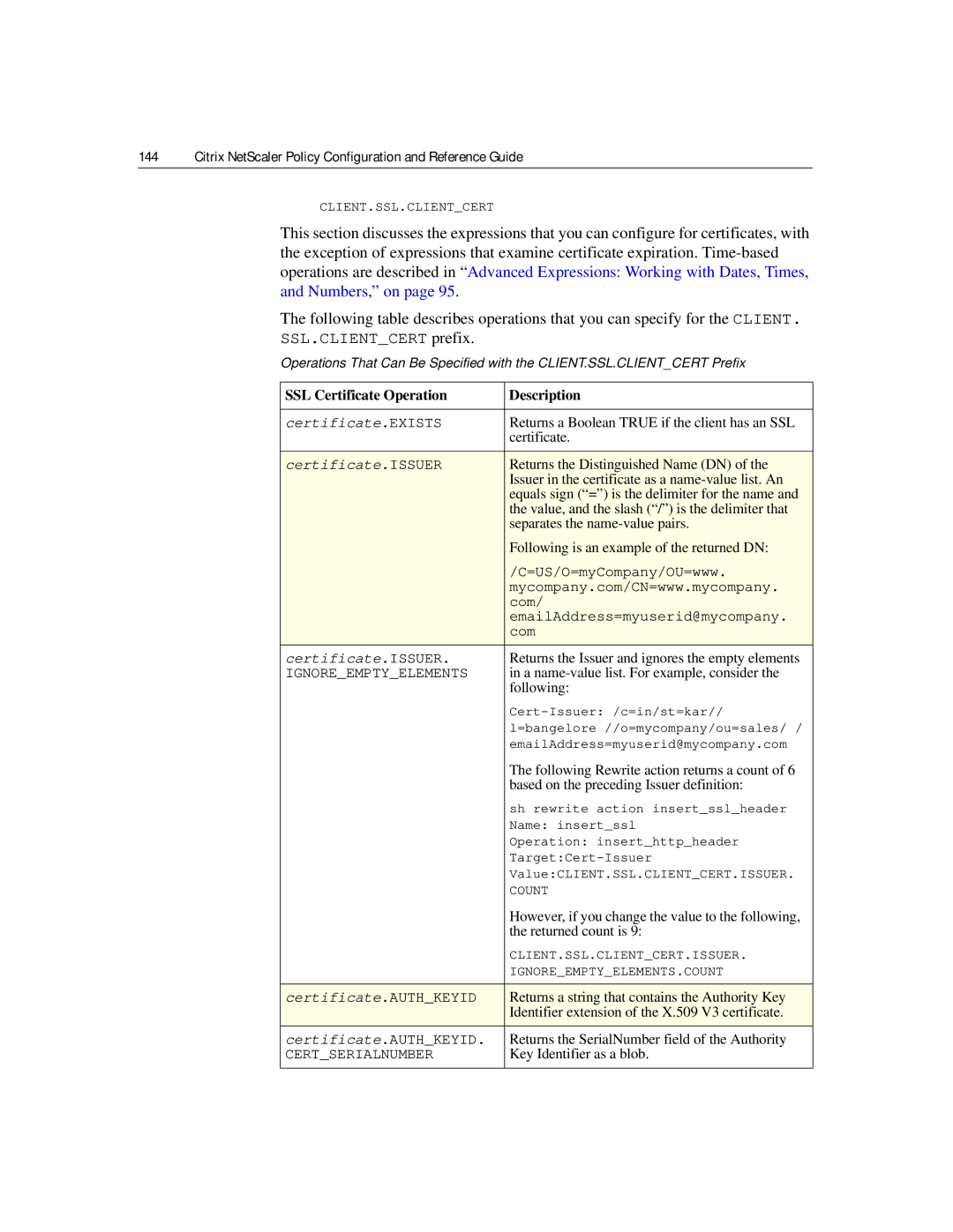 Citrix Systems 9.2 manual Returns a Boolean True if the client has an SSL, Returns the Distinguished Name DN, Following 