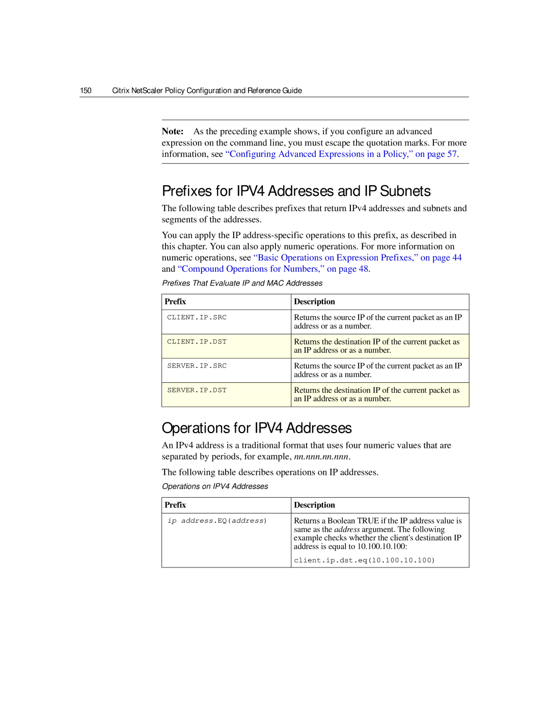 Citrix Systems 9.2 Prefixes for IPV4 Addresses and IP Subnets, Operations for IPV4 Addresses, Operations on IPV4 Addresses 