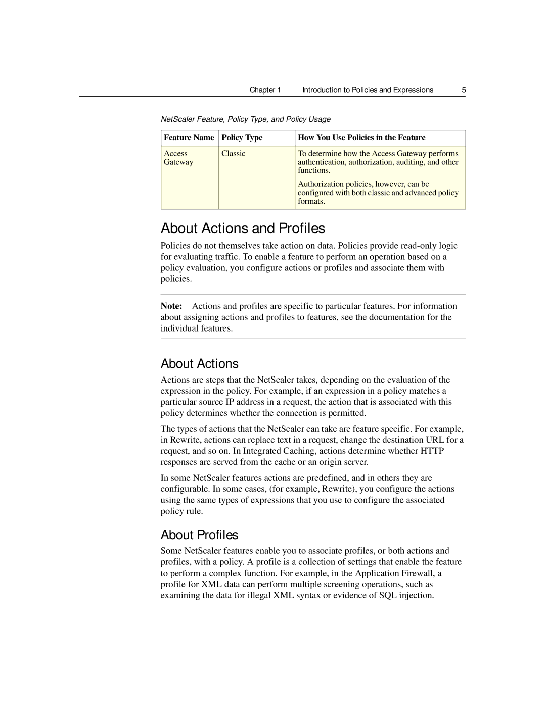 Citrix Systems 9.2 About Actions and Profiles, Access Classic, Functions, Authorization policies, however, can be, Formats 