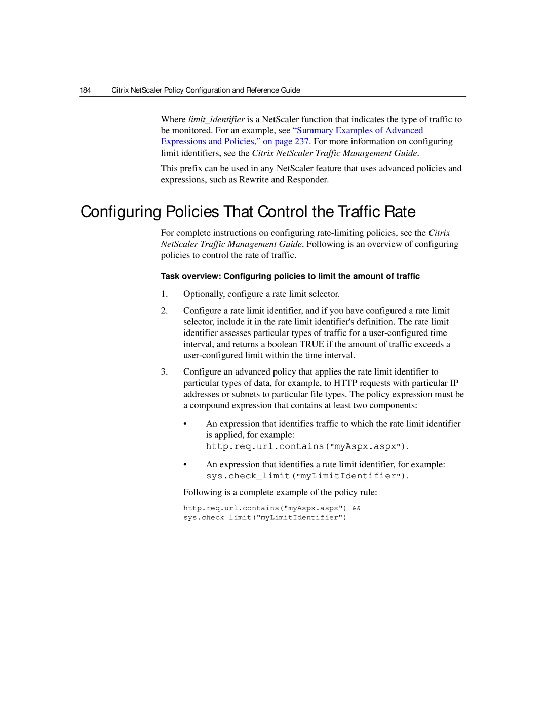 Citrix Systems 9.2 manual Configuring Policies That Control the Traffic Rate 