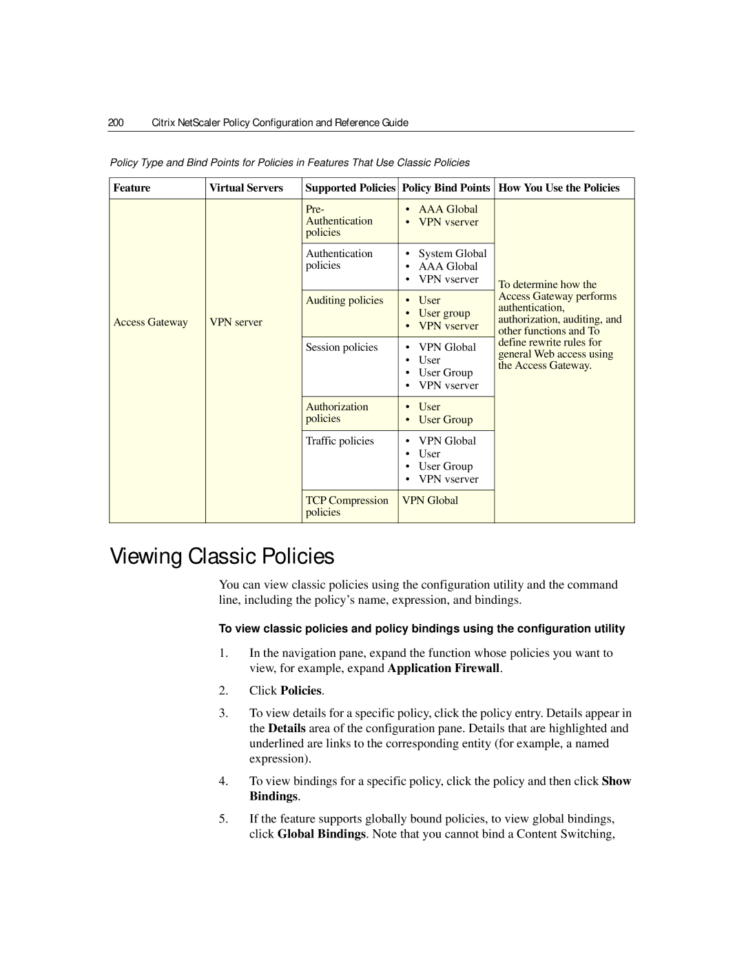 Citrix Systems 9.2 manual Viewing Classic Policies, Click Policies 