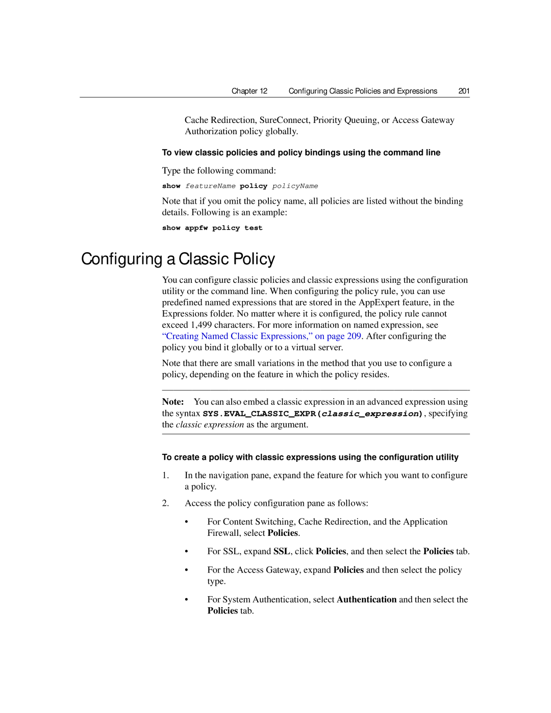 Citrix Systems 9.2 manual Configuring a Classic Policy, 201 