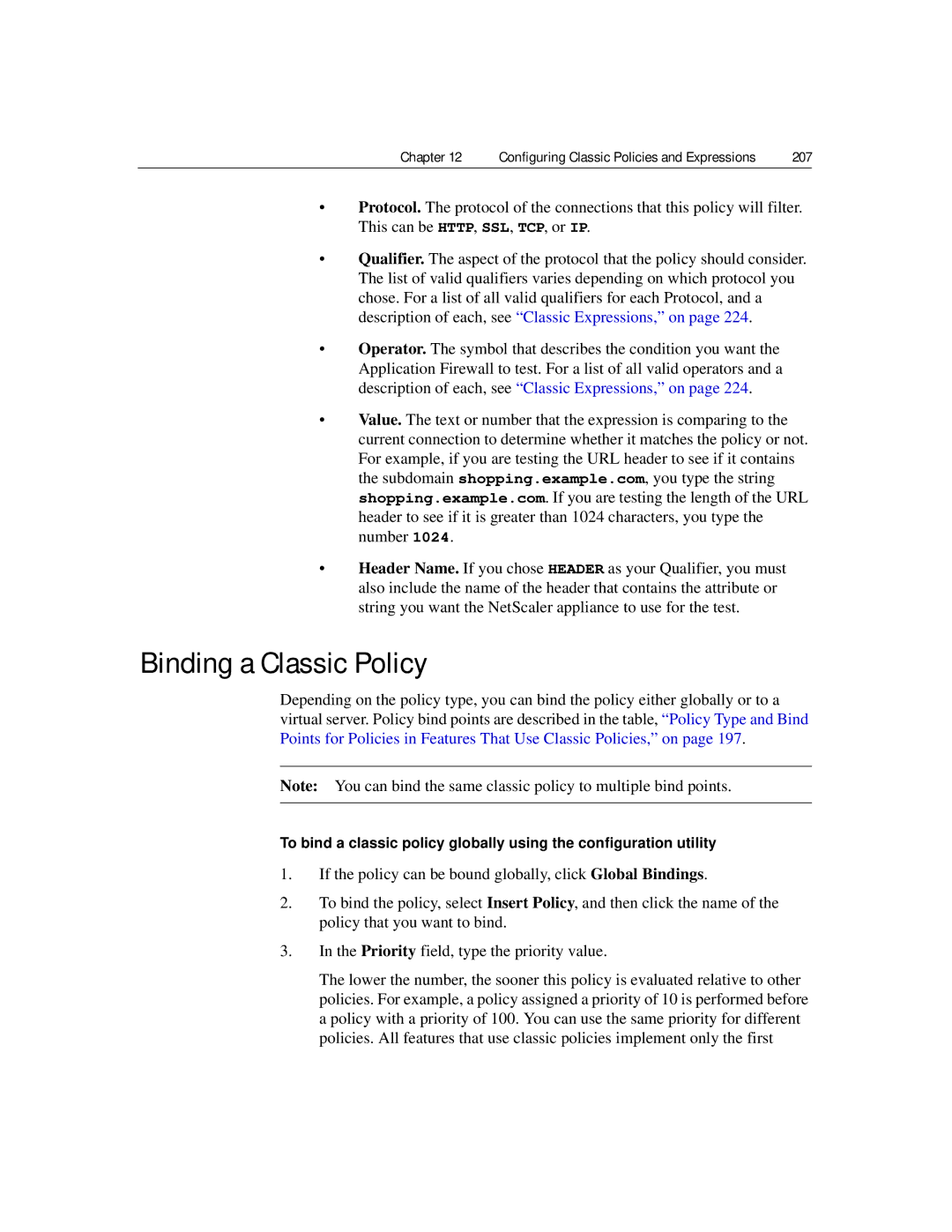 Citrix Systems 9.2 manual Binding a Classic Policy, 207 