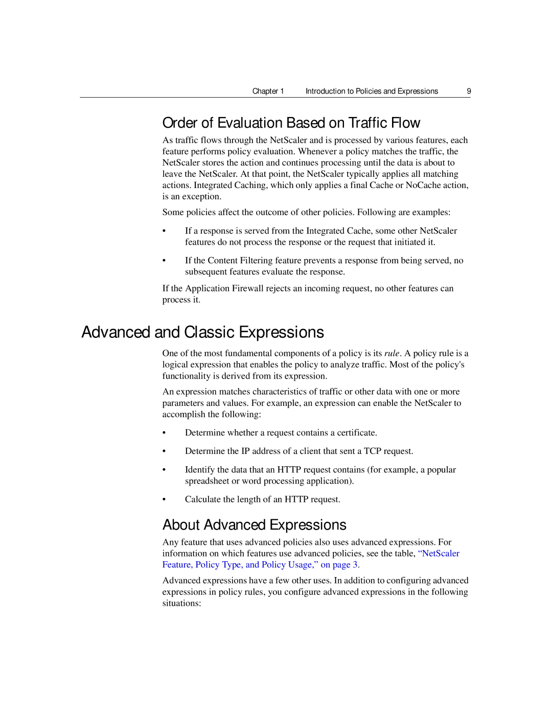 Citrix Systems 9.2 Advanced and Classic Expressions, Order of Evaluation Based on Traffic Flow, About Advanced Expressions 