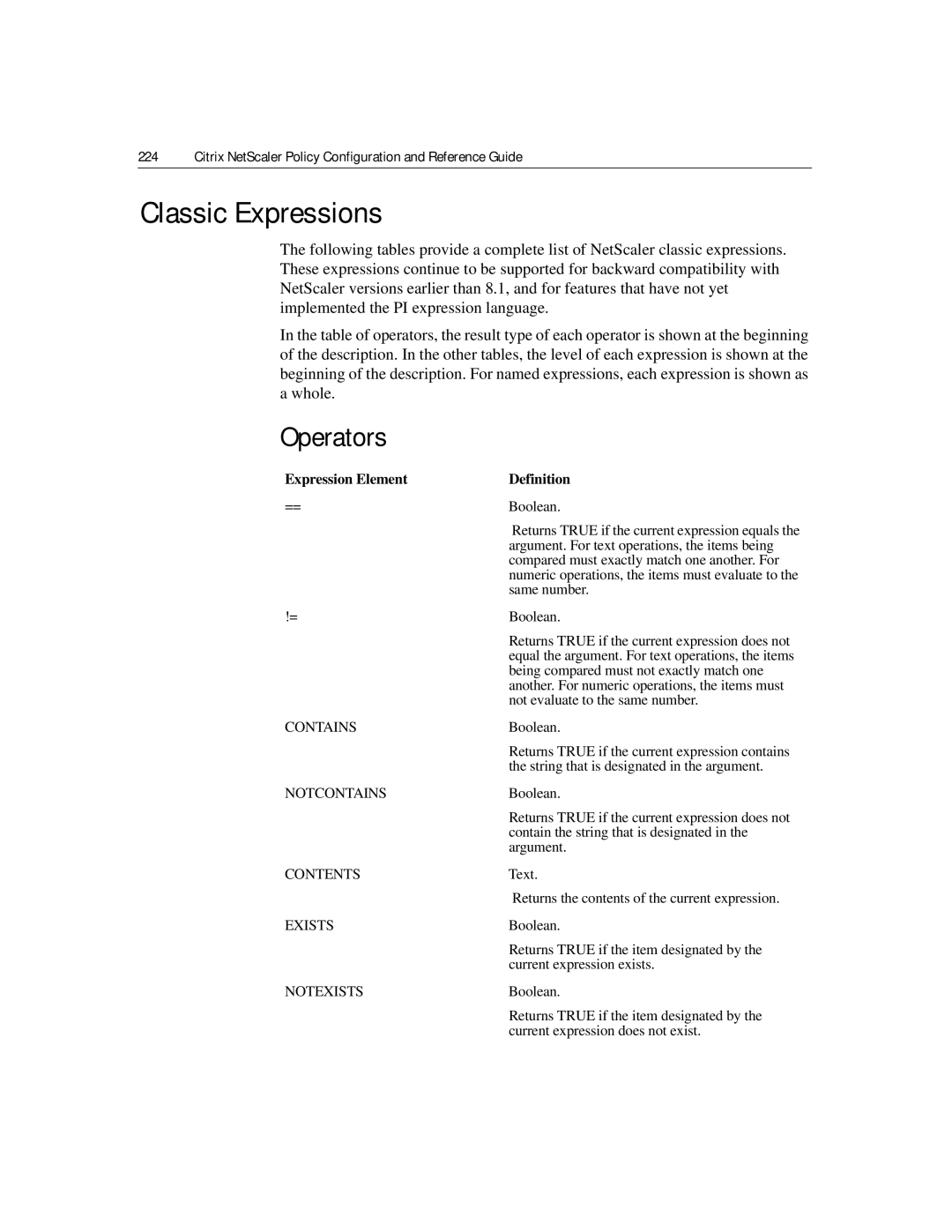 Citrix Systems 9.2 manual Classic Expressions, Operators, Expression Element Definition 