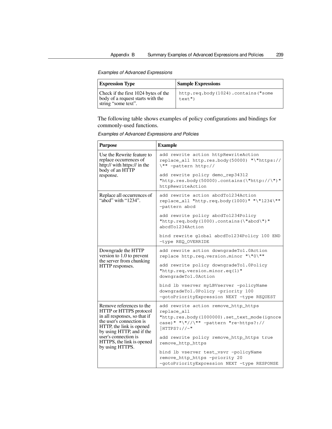 Citrix Systems 9.2 manual Examples of Advanced Expressions and Policies, Purpose Example 