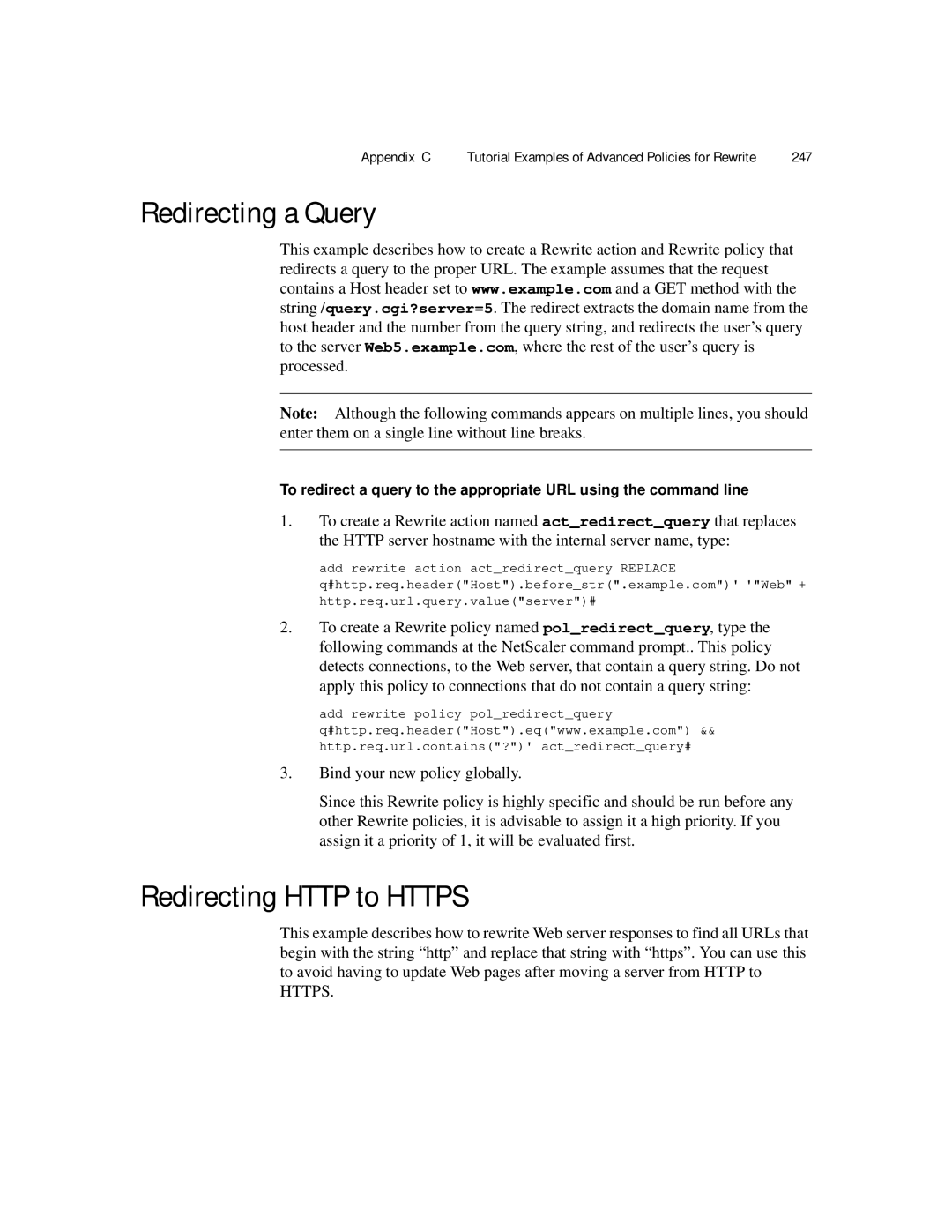 Citrix Systems 9.2 manual Redirecting a Query, Redirecting Http to Https, Appendix C, 247 