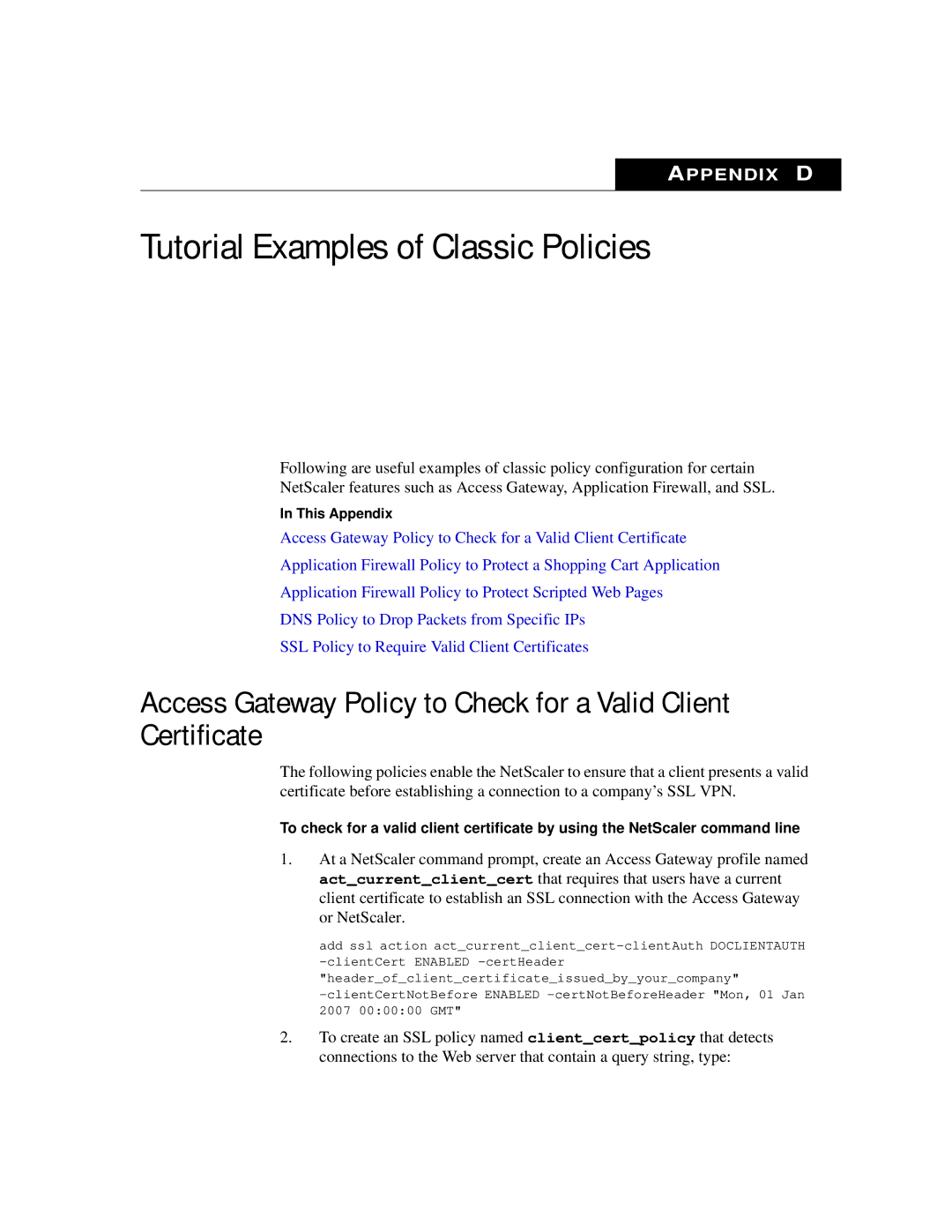 Citrix Systems 9.2 manual Tutorial Examples of Classic Policies 