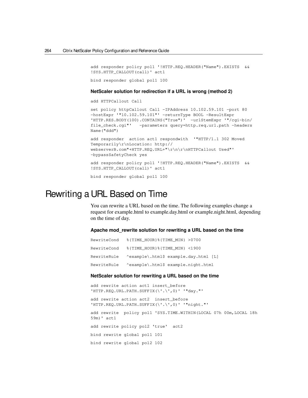 Citrix Systems 9.2 manual Rewriting a URL Based on Time, NetScaler solution for rewriting a URL based on the time 