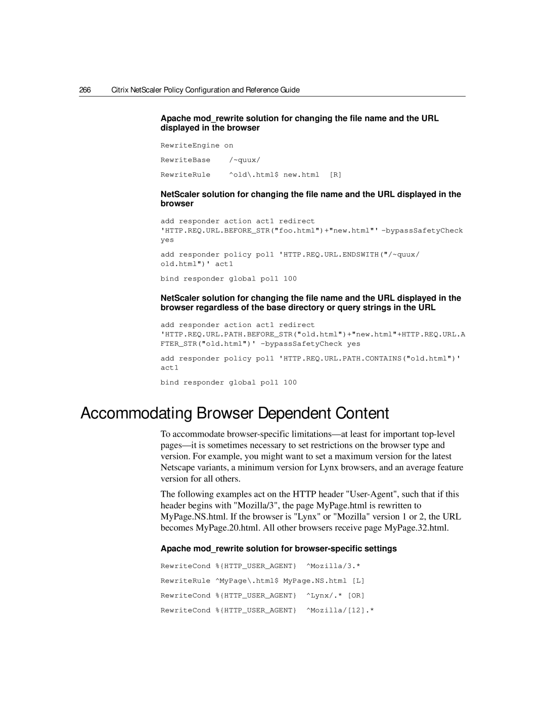 Citrix Systems 9.2 manual Accommodating Browser Dependent Content, Apache modrewrite solution for browser-specific settings 