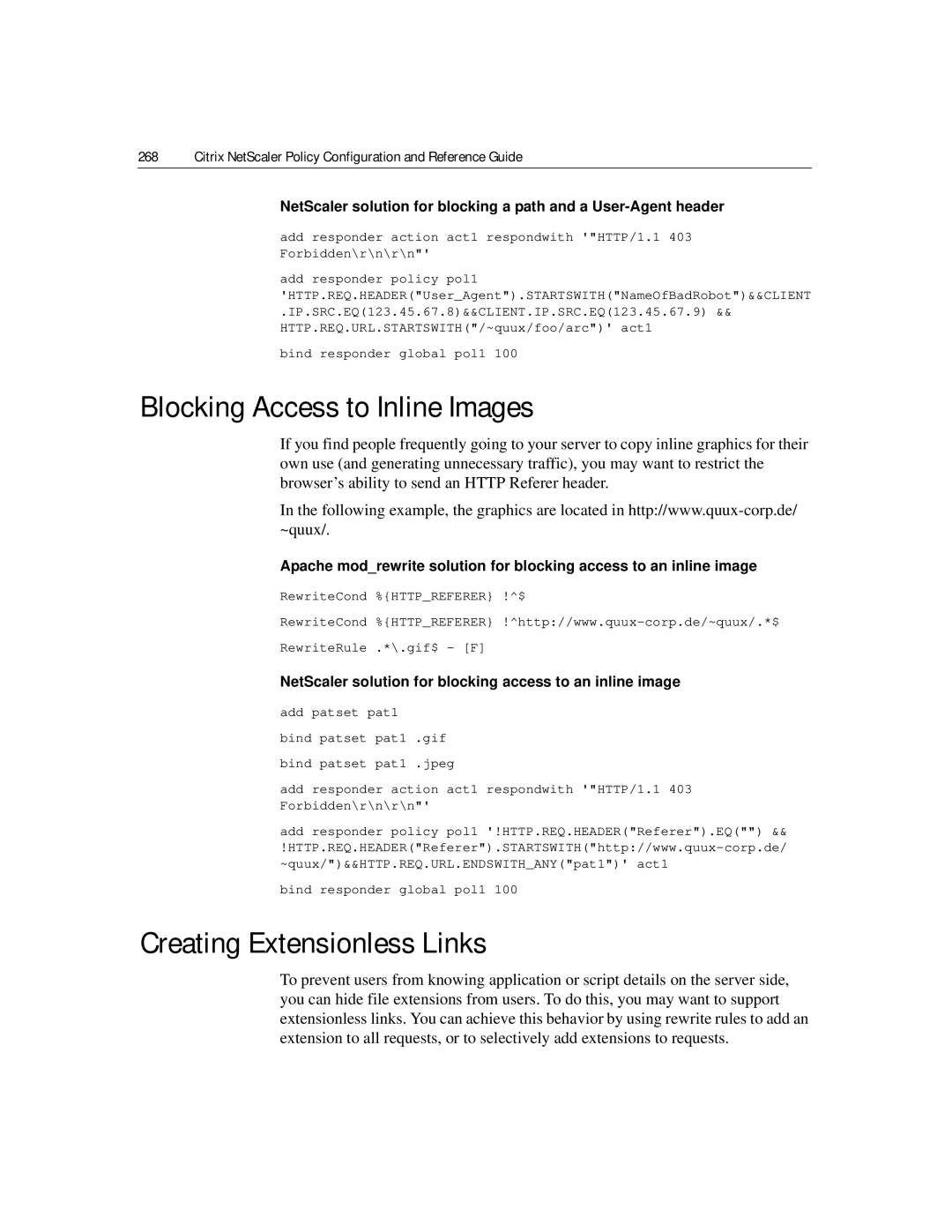 Citrix Systems 9.2 manual Blocking Access to Inline Images, Creating Extensionless Links 